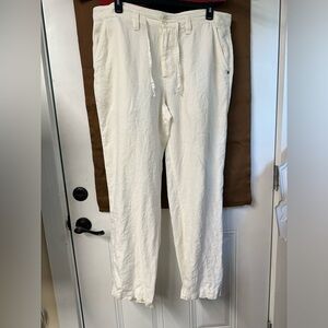 Murano White Linen Button fly Pants